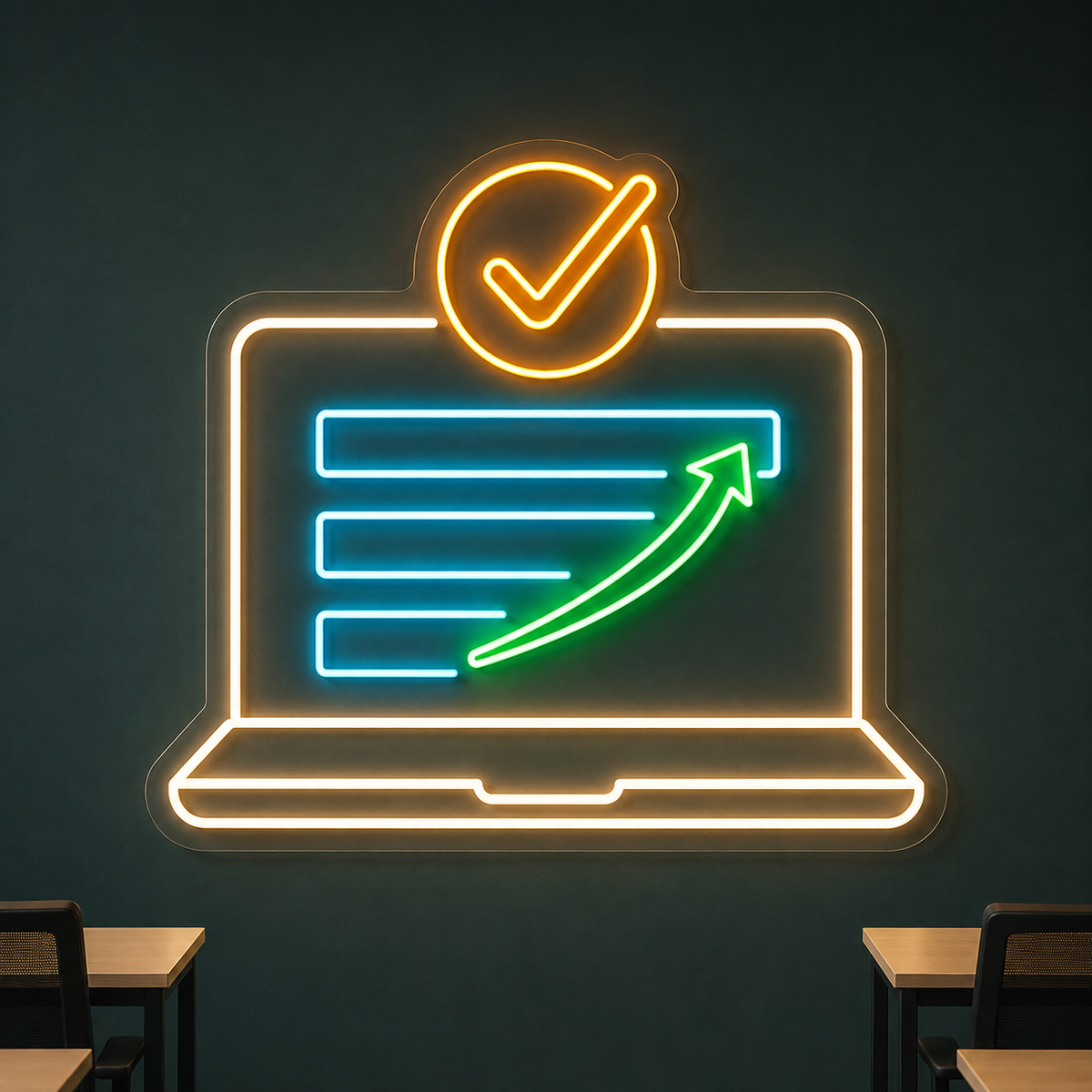 Laptop Growth Arrow & Check LED Neon Sign for Computer Classes - design reference