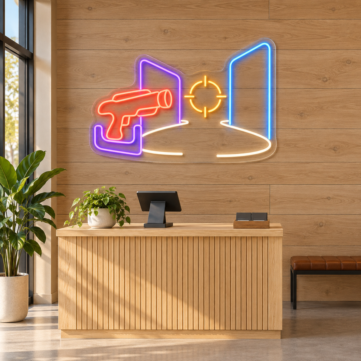 Laser Tag Blaster & Target LED Neon Sign for Laser Tag Arenas - interior setting