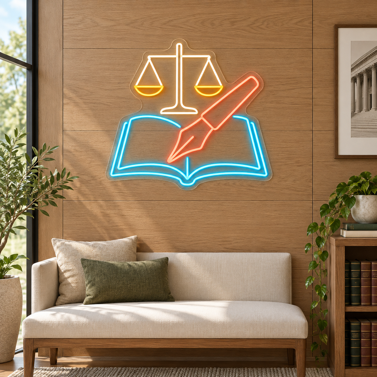 Law Book & Fountain Pen LED Neon Sign for Law Offices - interior setting