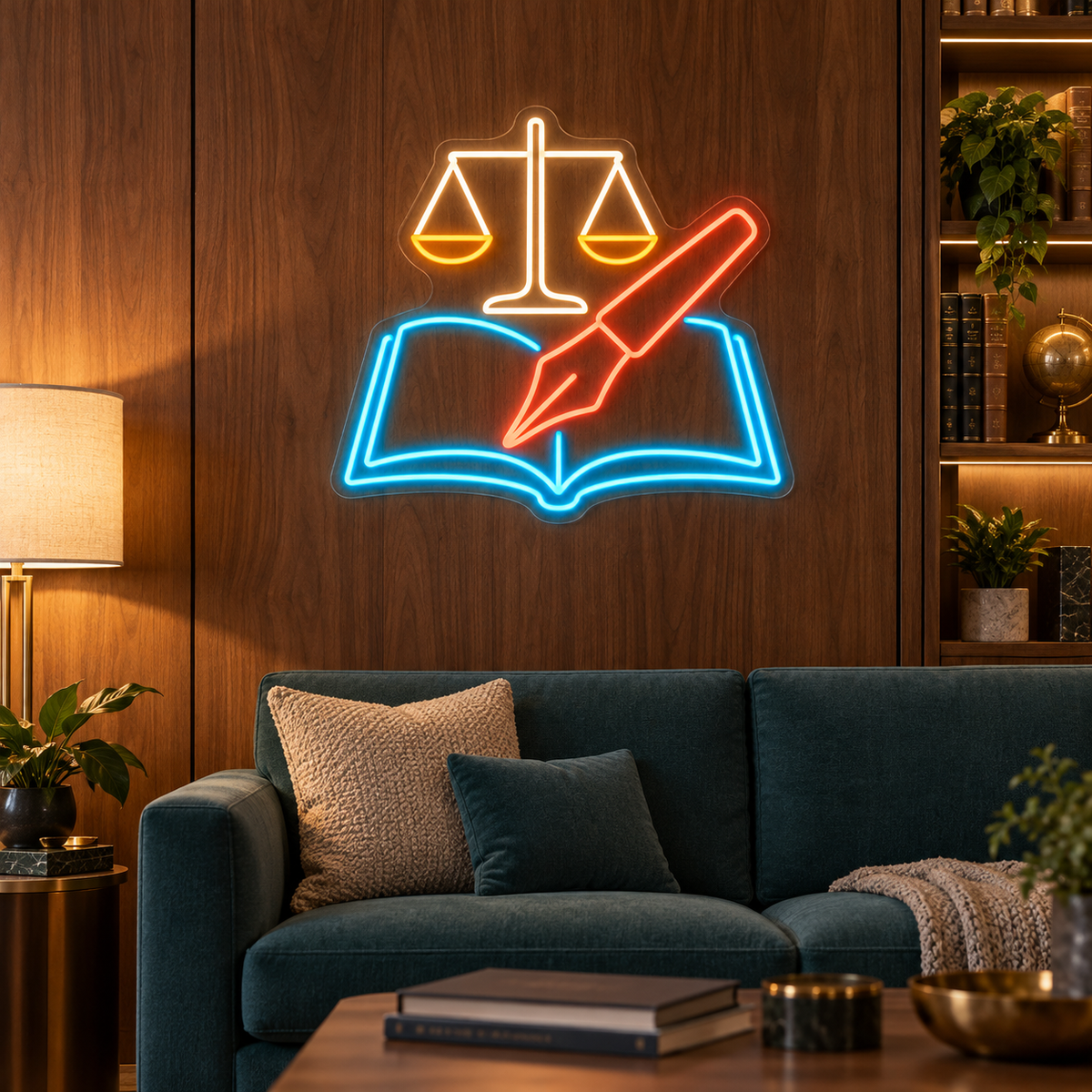 Law Book & Fountain Pen LED Neon Sign for Law Offices - interior setting