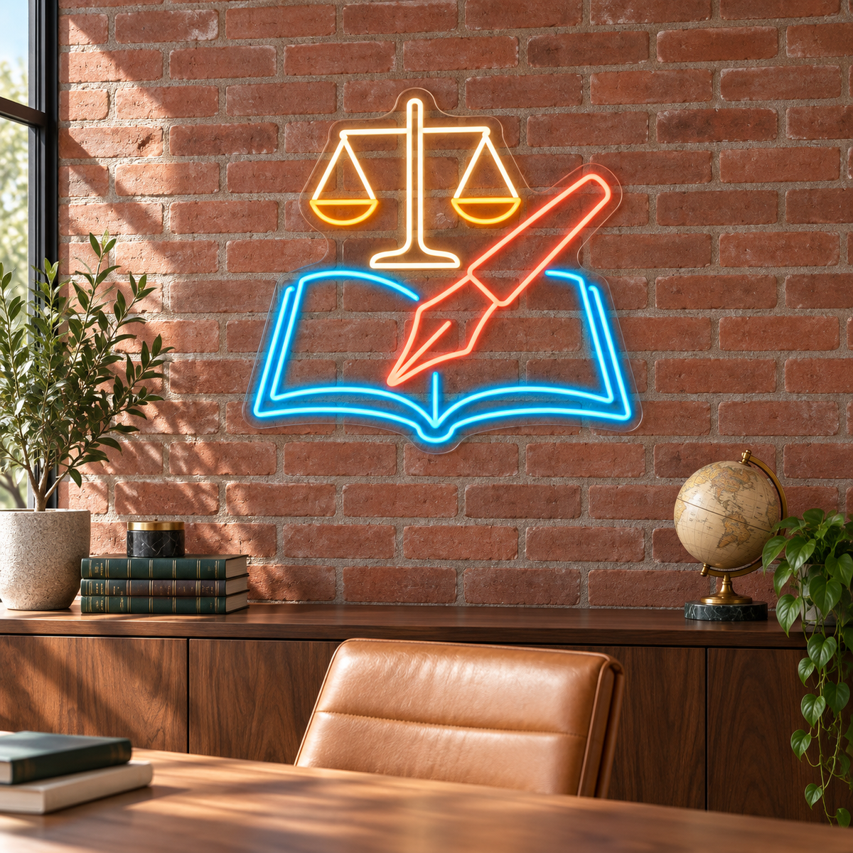 Law Book & Fountain Pen LED Neon Sign for Law Offices - interior setting