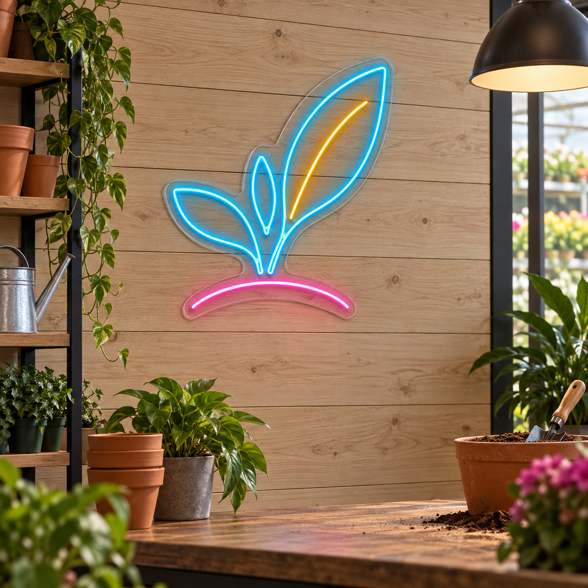 Leaf Sprout LED Neon Sign for Garden Spaces - interior setting