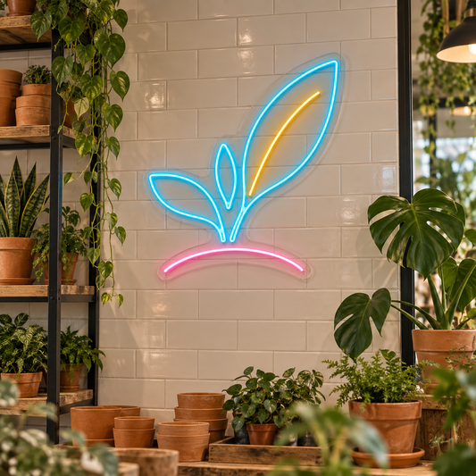 Leaf Sprout LED Neon Sign for Garden Spaces - interior setting