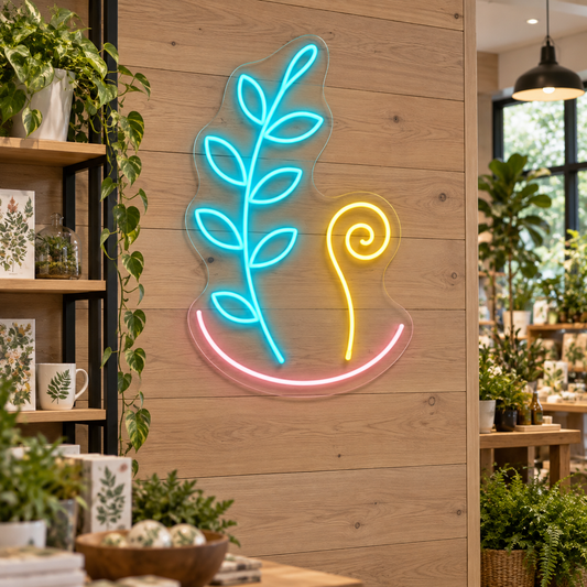 Leaf Stem and Fern Curl LED Neon Sign for Botanical Corners - interior setting