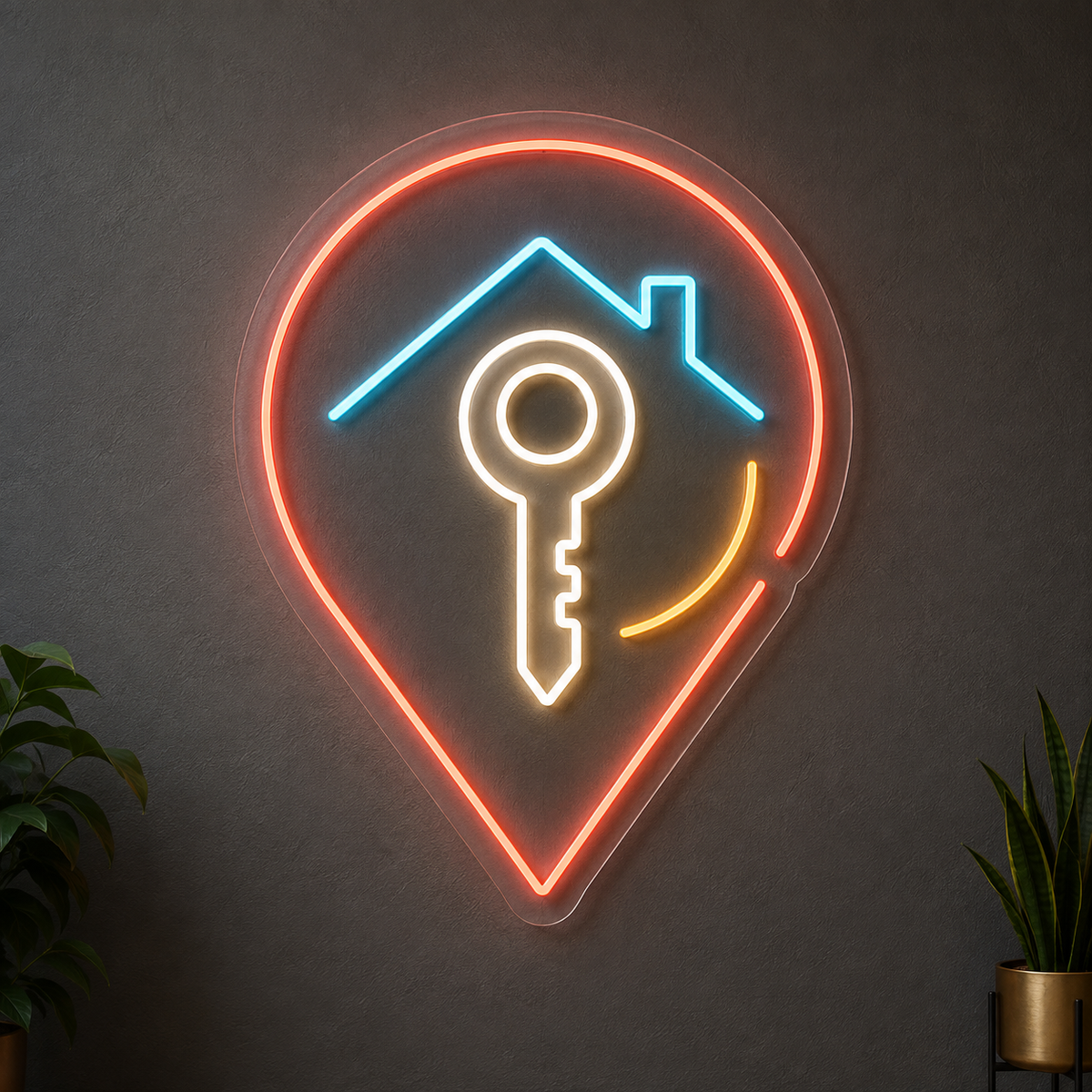 Location Pin & House Key LED Neon Sign for Realtor Offices - design reference