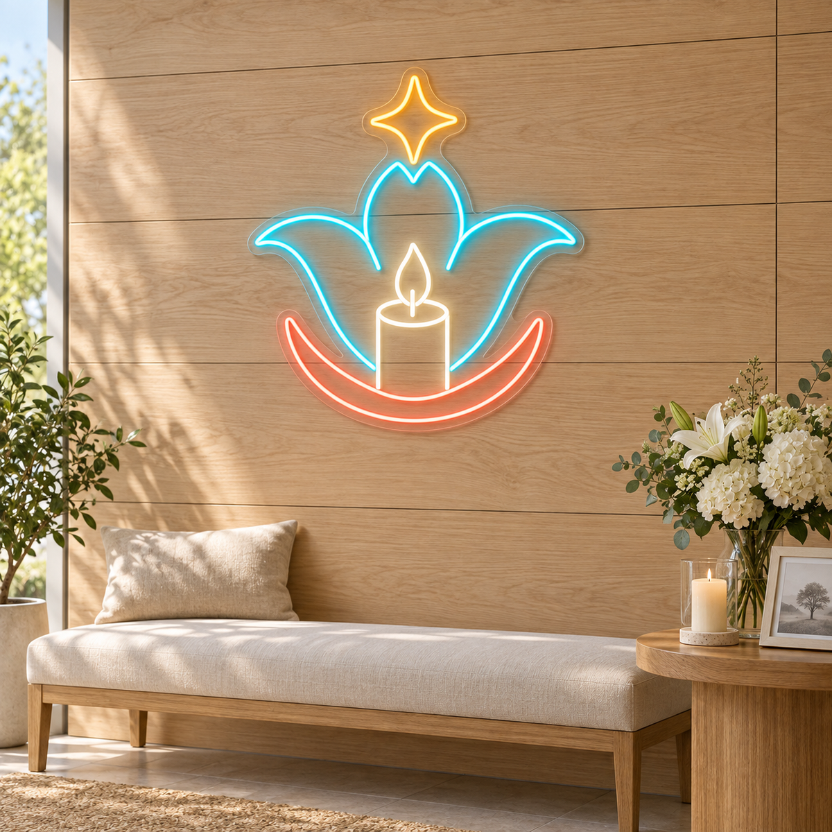Lotus Candle & Sparkle LED Neon Sign for Funeral Homes - interior setting