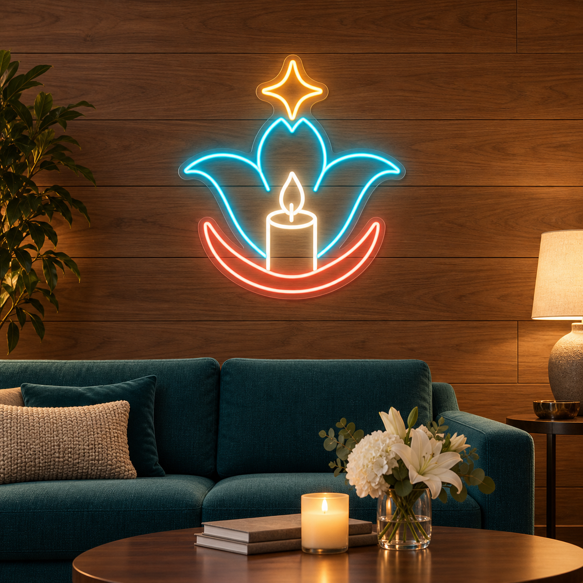 Lotus Candle & Sparkle LED Neon Sign for Funeral Homes - interior setting