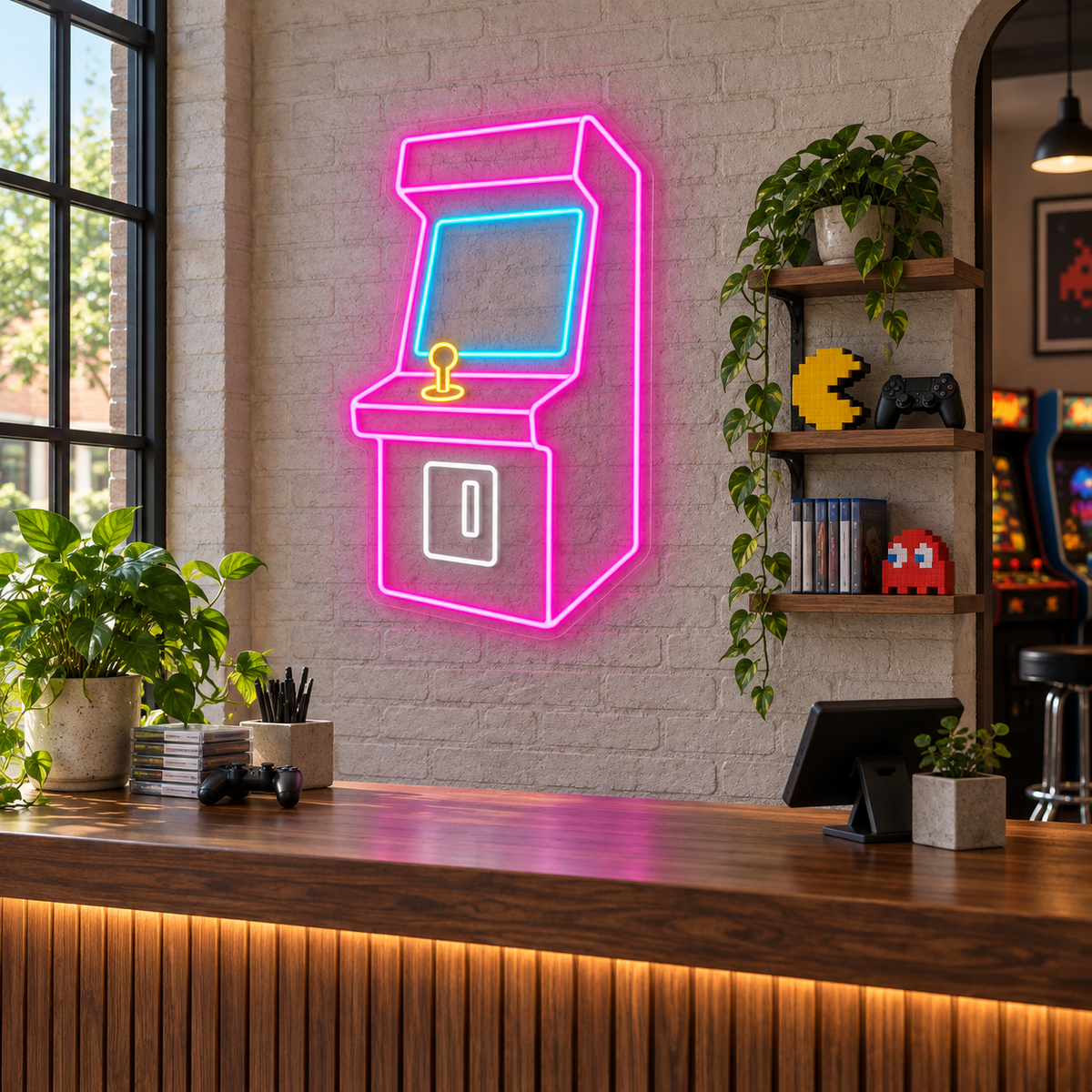 Retro Arcade Cabinet LED Neon Sign for Arcades - interior setting