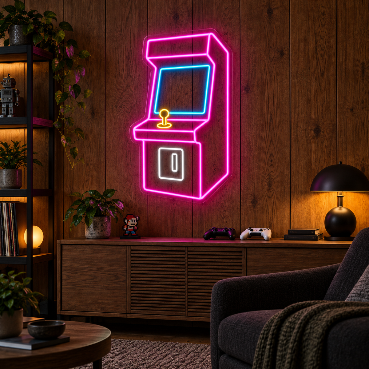 Retro Arcade Cabinet LED Neon Sign for Arcades - interior setting