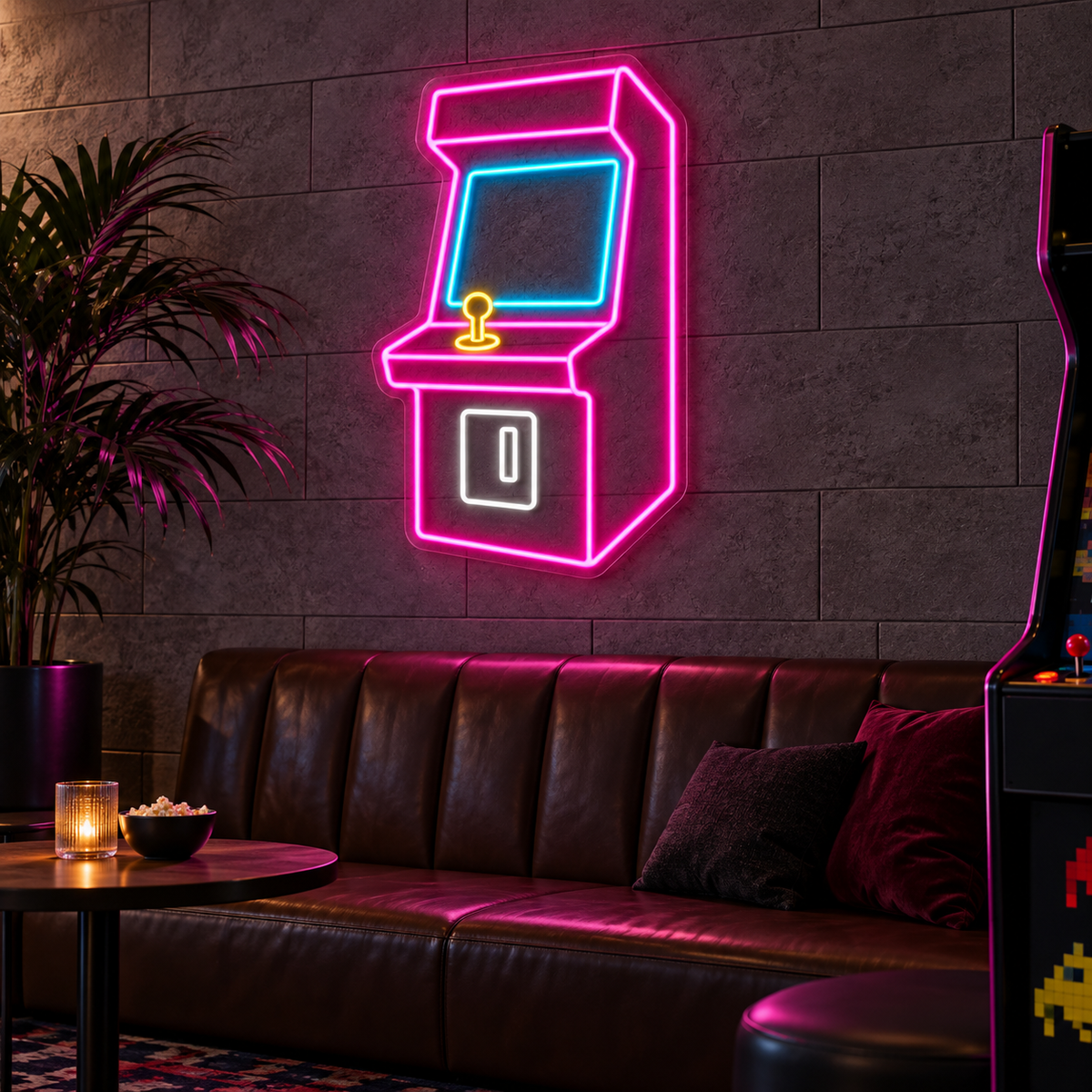 Retro Arcade Cabinet LED Neon Sign for Arcades - interior setting