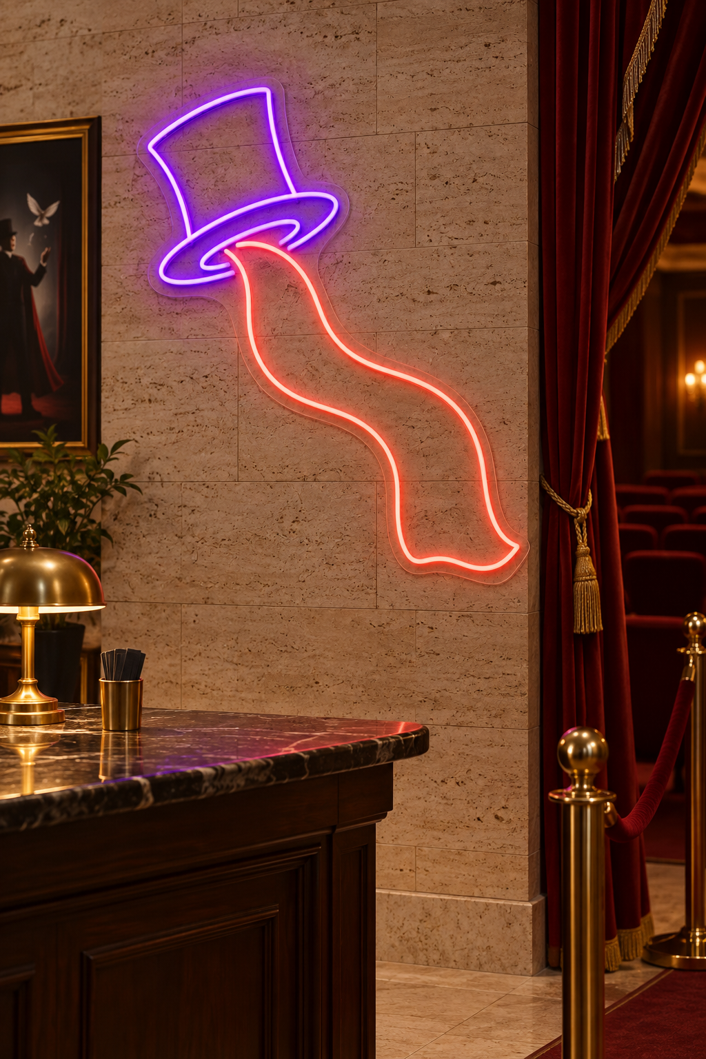 Magician Hat and Scarf LED Neon Sign for Magic Shops - interior setting