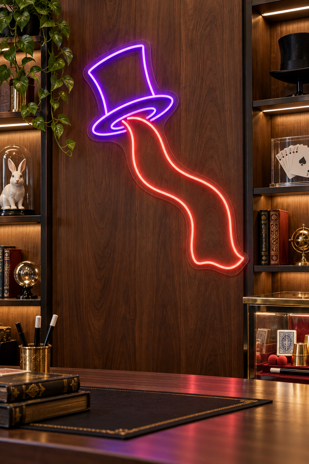 Magician Hat and Scarf LED Neon Sign for Magic Shops - interior setting