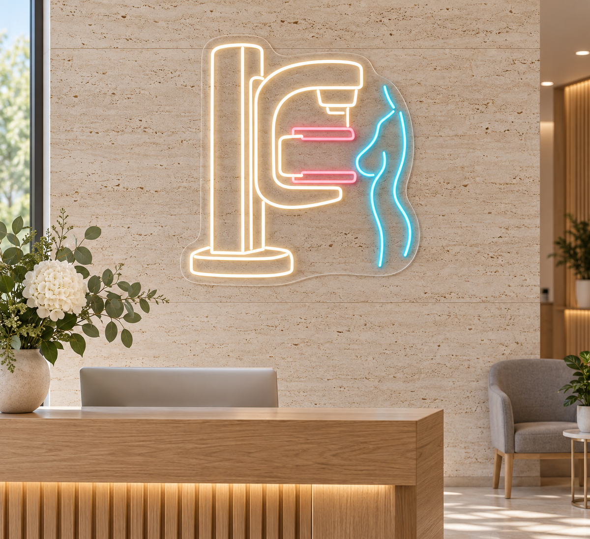 Mammography LED Neon Sign for Imaging Centers - interior setting
