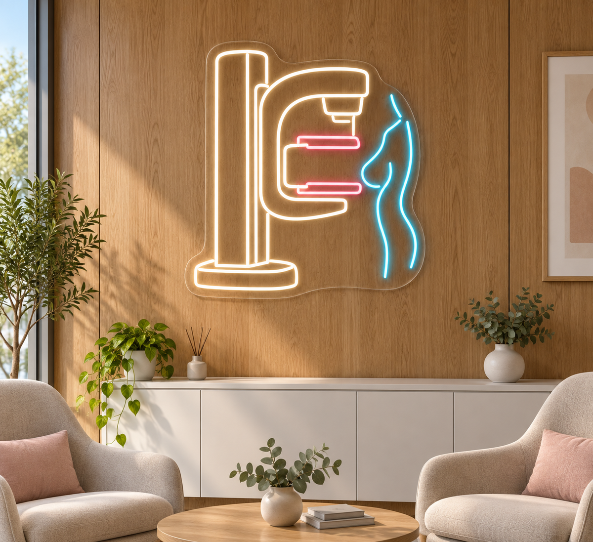 Mammography LED Neon Sign for Imaging Centers - interior setting