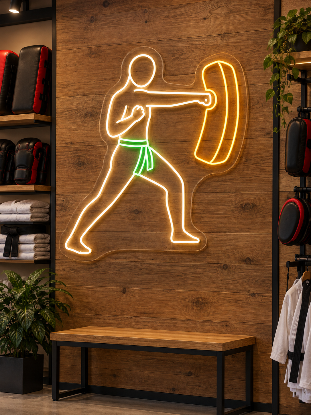 Martial Artist and Training Pad LED Neon Sign for Training Rooms - interior setting