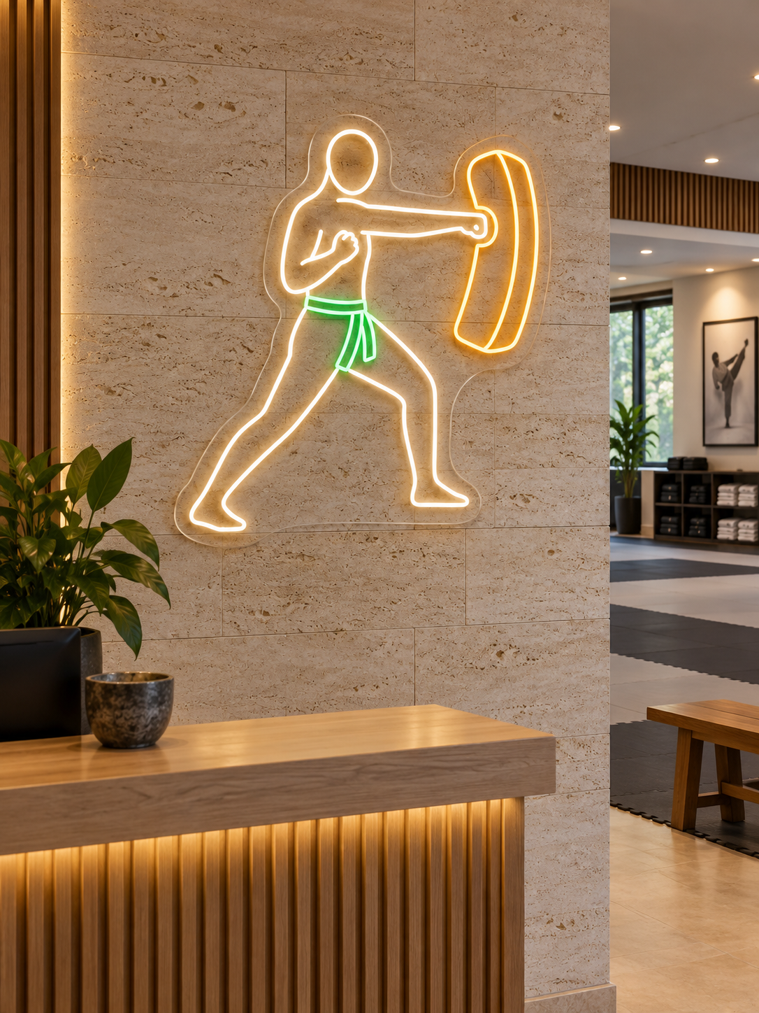 Martial Artist and Training Pad LED Neon Sign for Training Rooms - interior setting