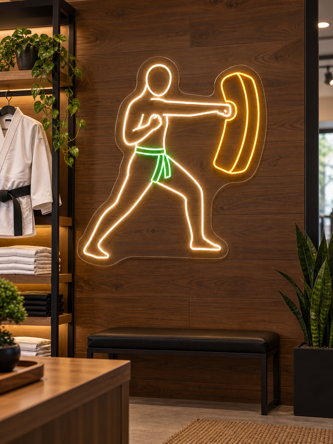 Martial Artist and Training Pad LED Neon Sign for Training Rooms - interior setting