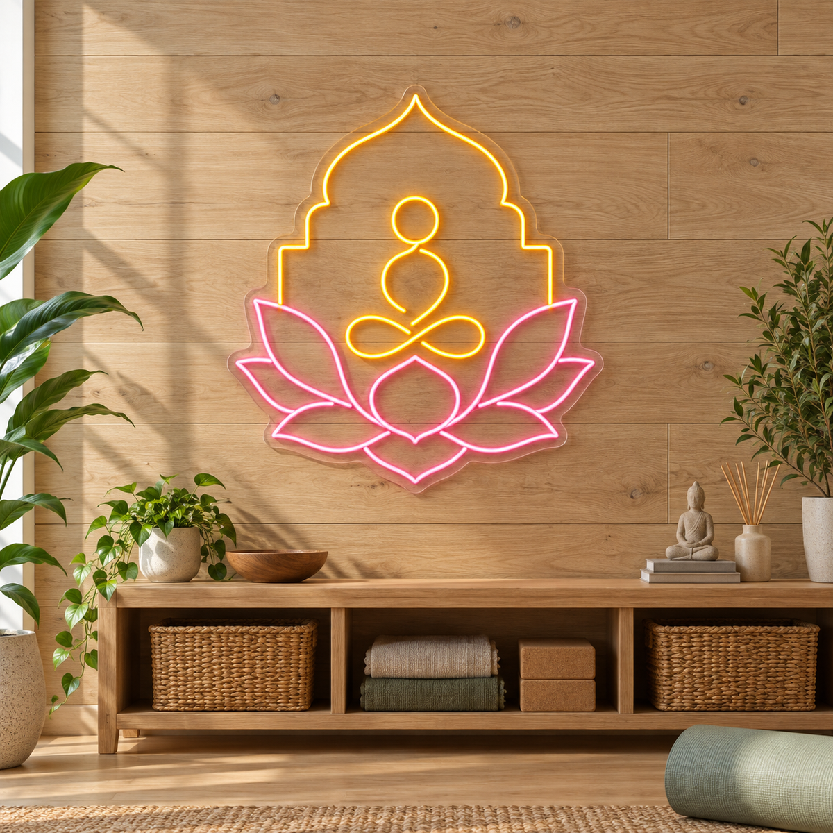 Meditation Figure & Lotus LED Neon Sign for Meditation Centers - interior setting