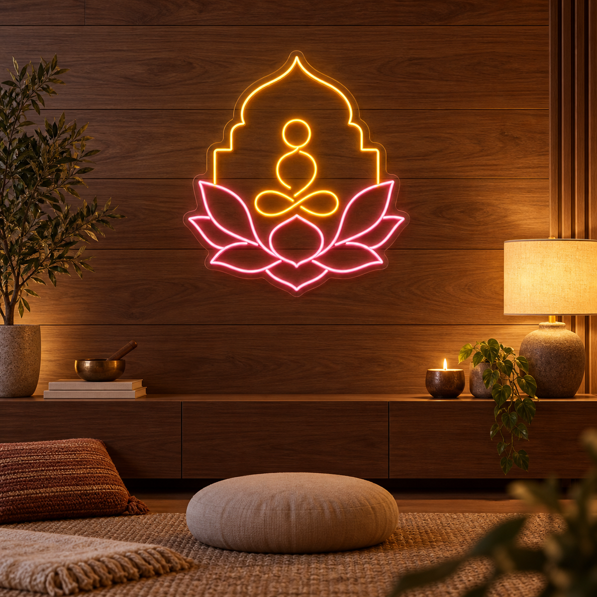 Meditation Figure & Lotus LED Neon Sign for Meditation Centers - interior setting