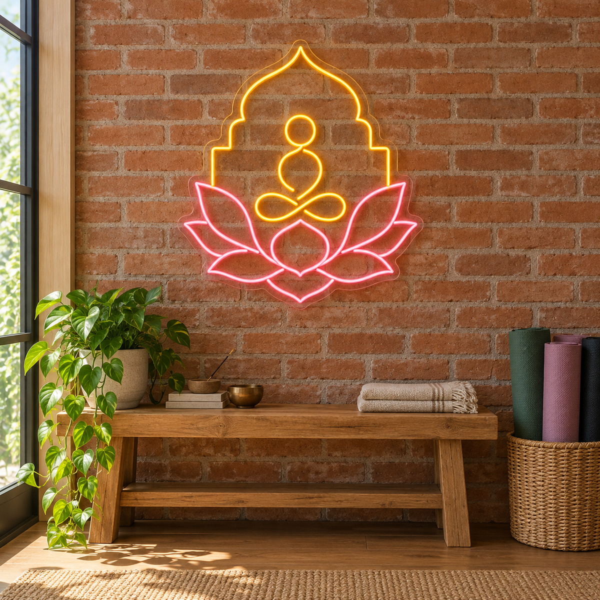 Meditation Figure & Lotus LED Neon Sign for Meditation Centers - interior setting