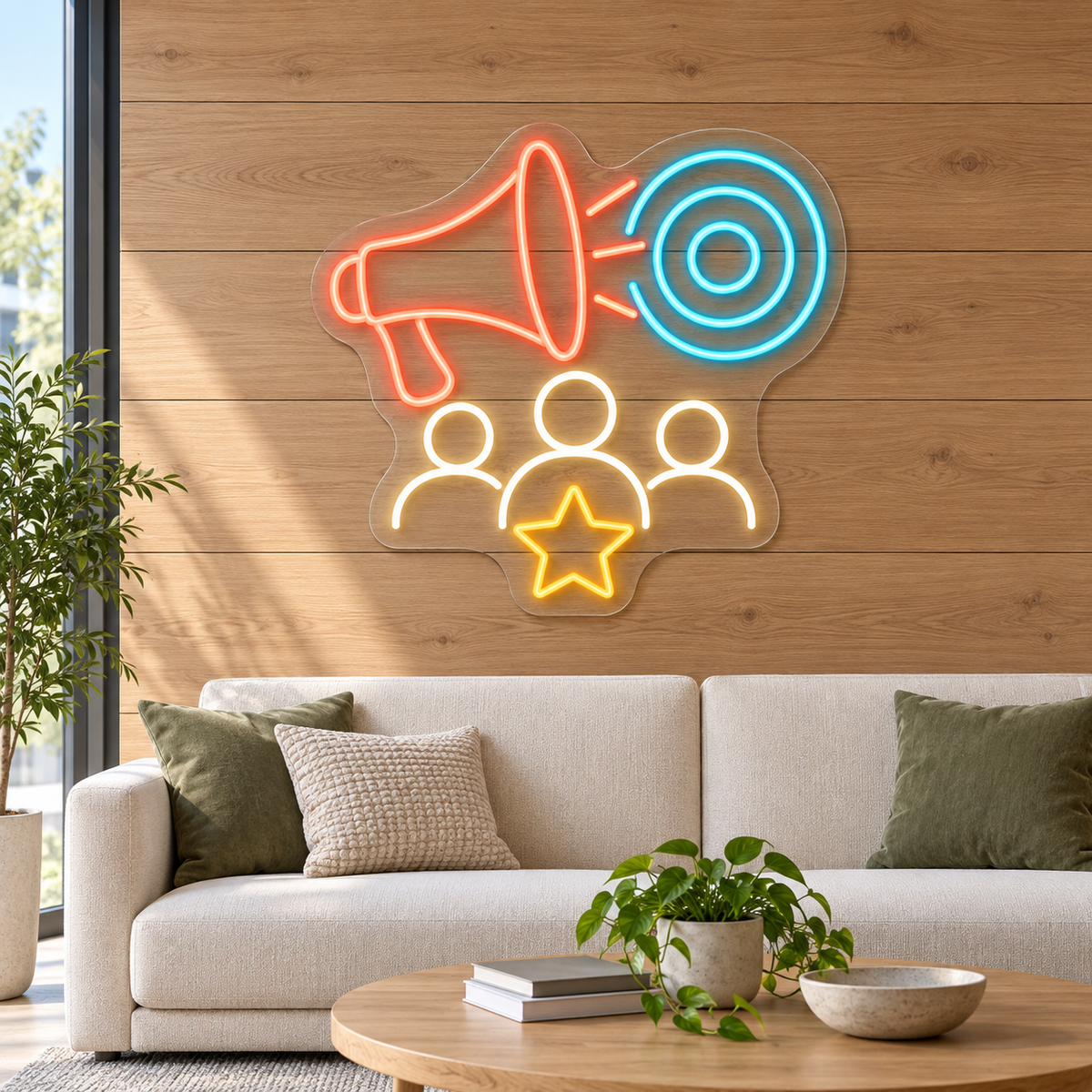 Megaphone & Audience LED Neon Sign for Marketing Agencies - interior setting