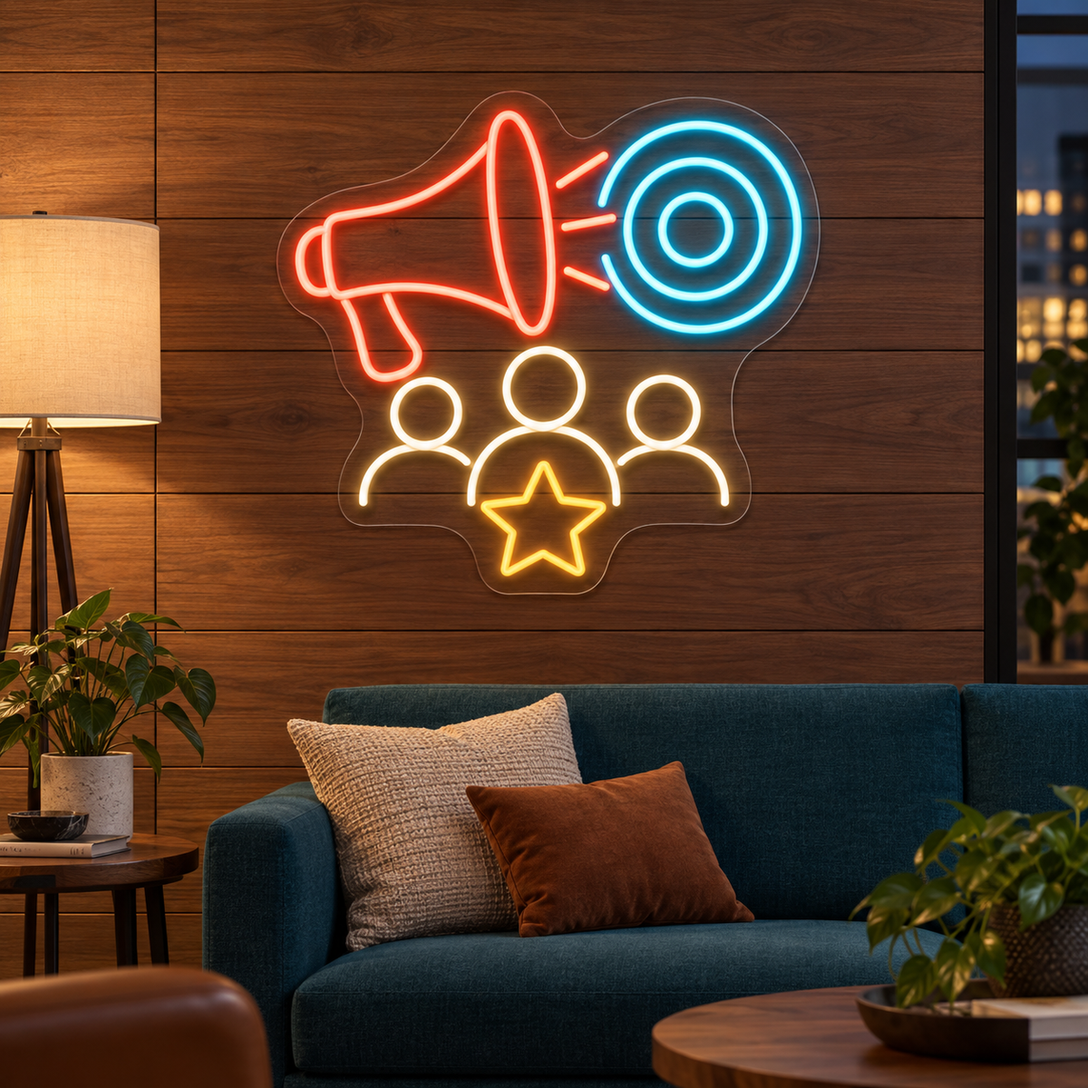 Megaphone & Audience LED Neon Sign for Marketing Agencies - interior setting