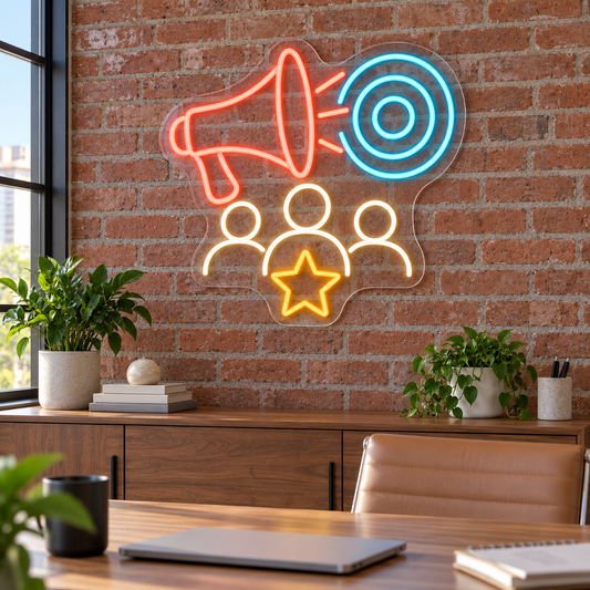 Megaphone & Audience LED Neon Sign for Marketing Agencies - interior setting