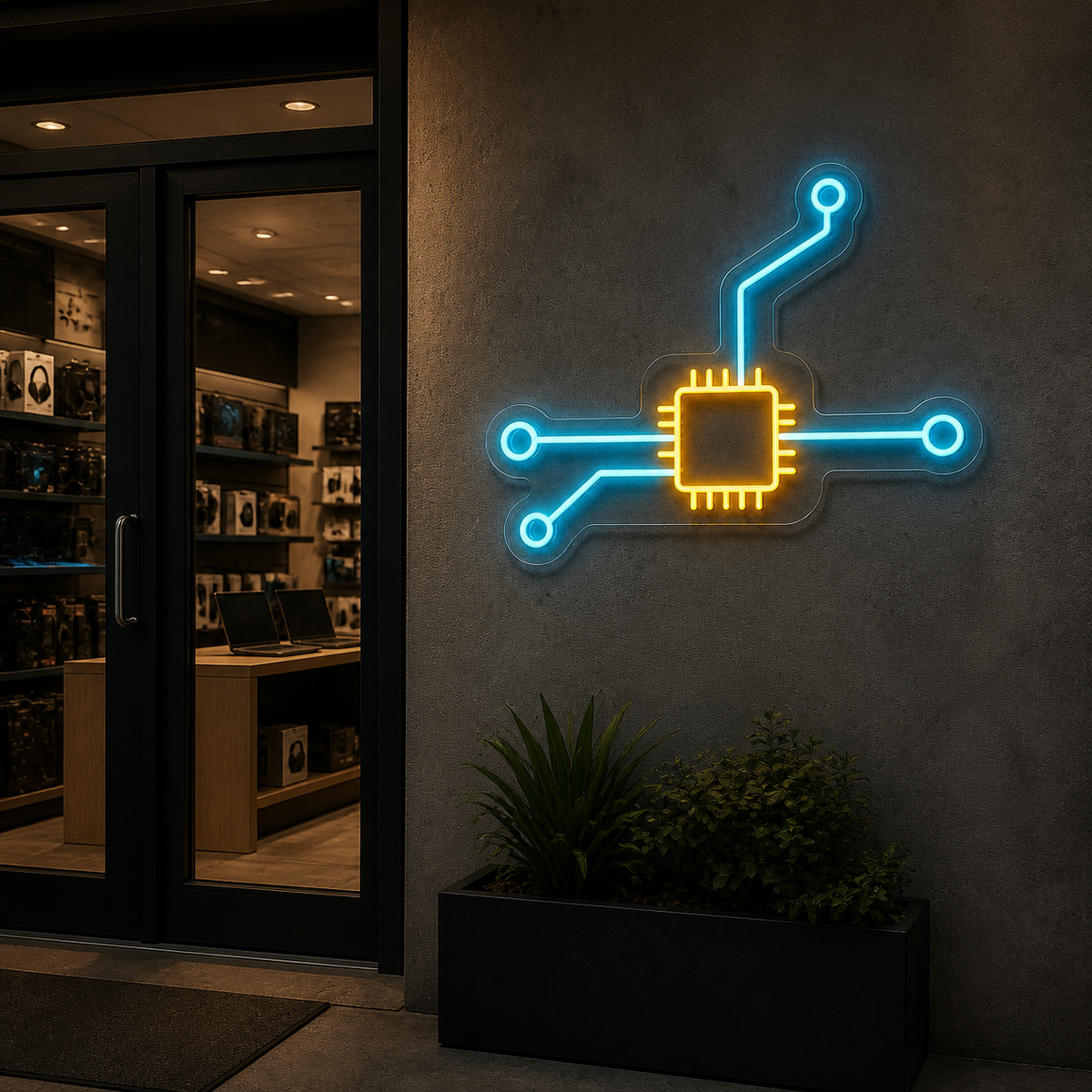 Microchip Circuit LED Neon Sign for Computer Spaces - interior setting