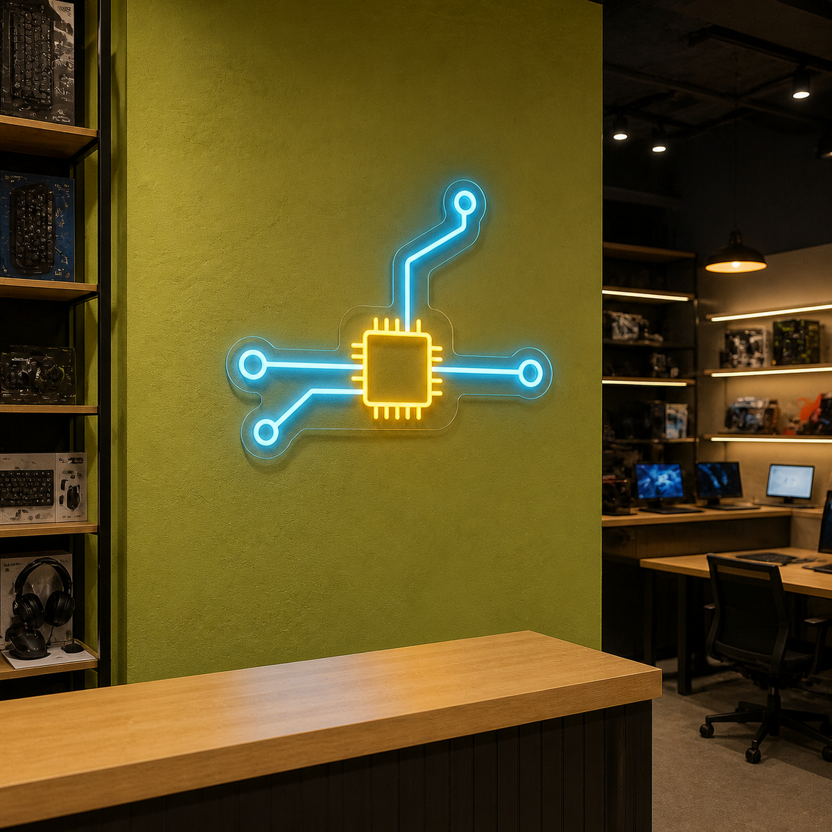 Microchip Circuit LED Neon Sign for Computer Spaces - interior setting