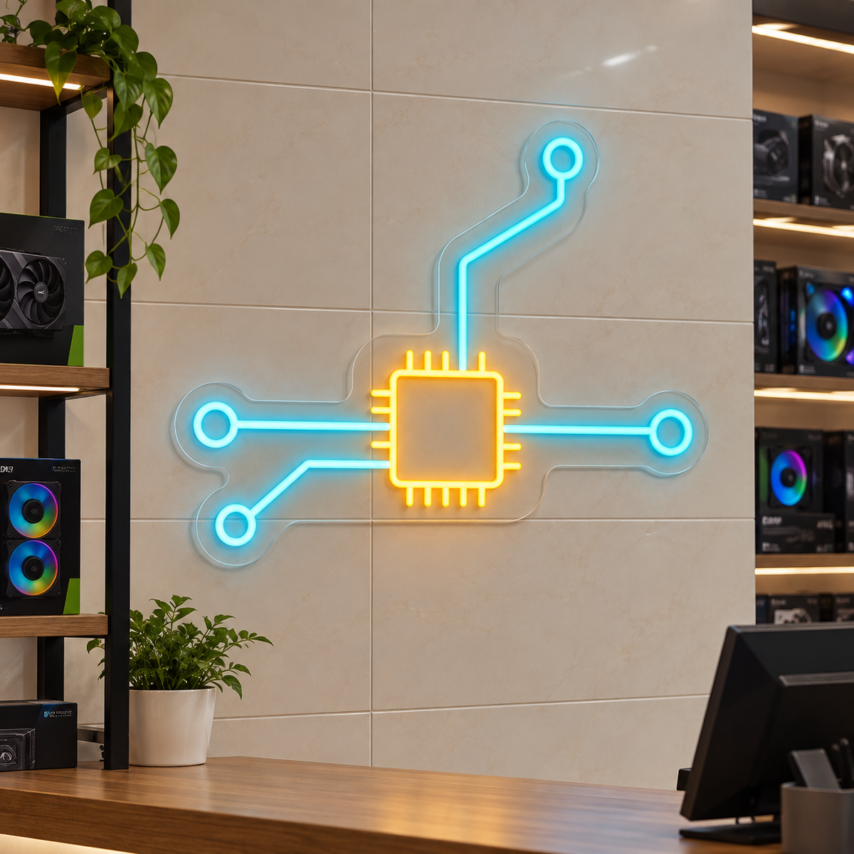 Microchip Circuit LED Neon Sign for Computer Spaces - interior setting