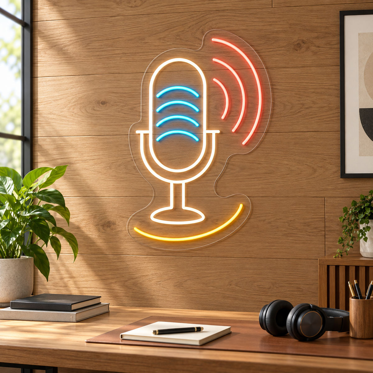 Microphone & Sound Waves LED Neon Sign for Vocal Studios - interior setting