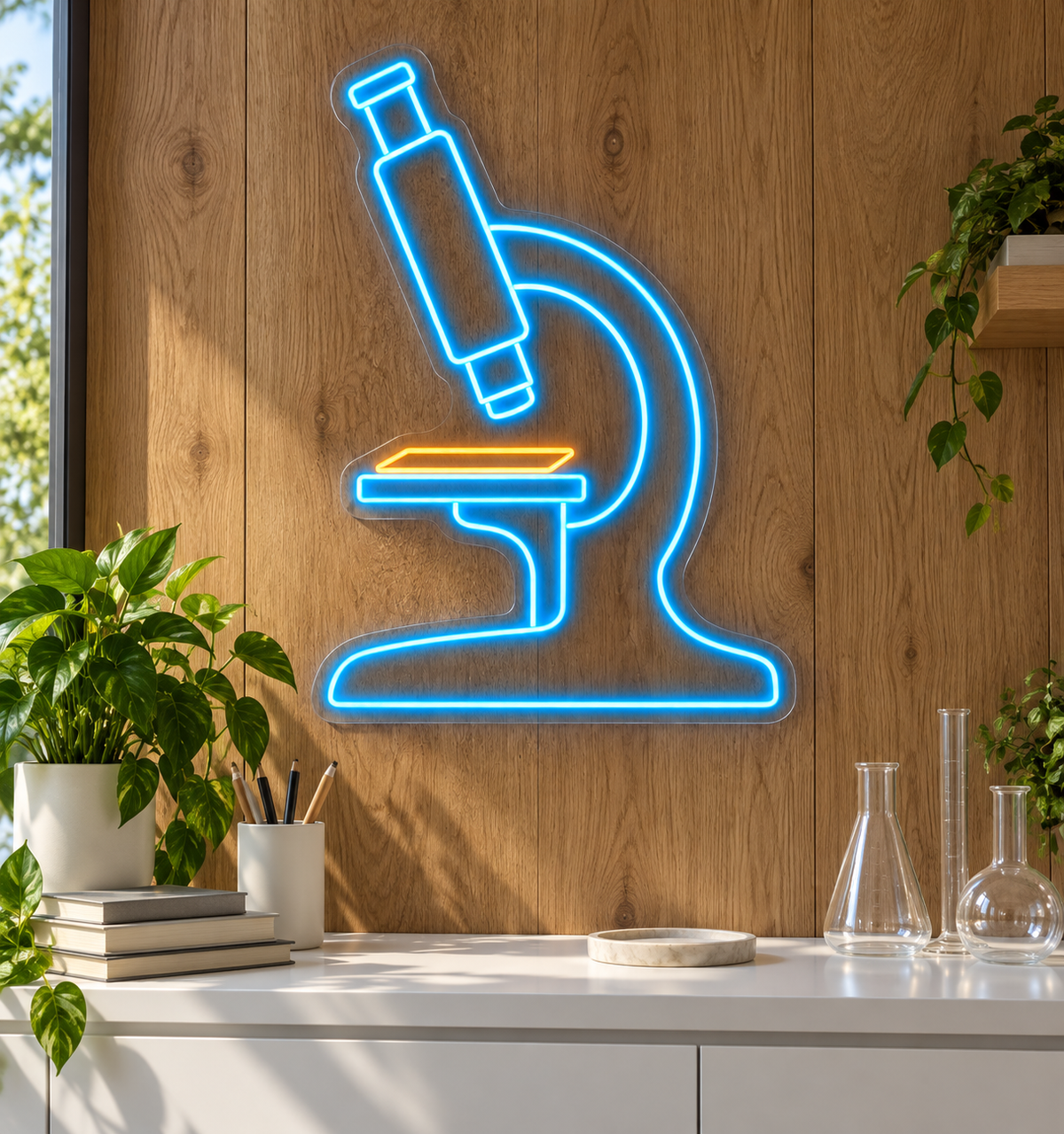 Microscope & Slide LED Neon Sign for Medical Laboratories - interior setting