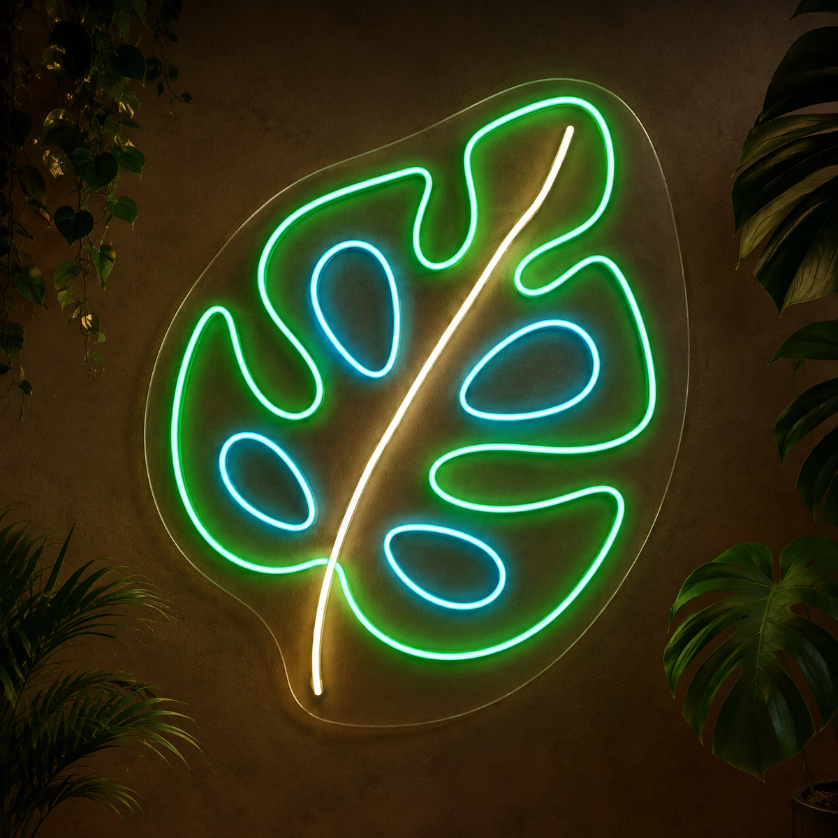 Monstera Leaf LED Neon Sign for Botanical Gardens - design reference