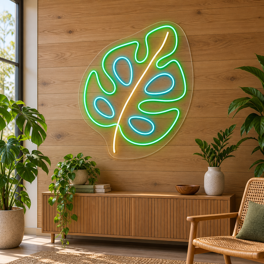 Monstera Leaf LED Neon Sign for Botanical Gardens - interior setting