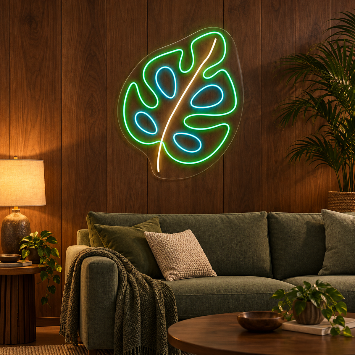 Monstera Leaf LED Neon Sign for Botanical Gardens - interior setting