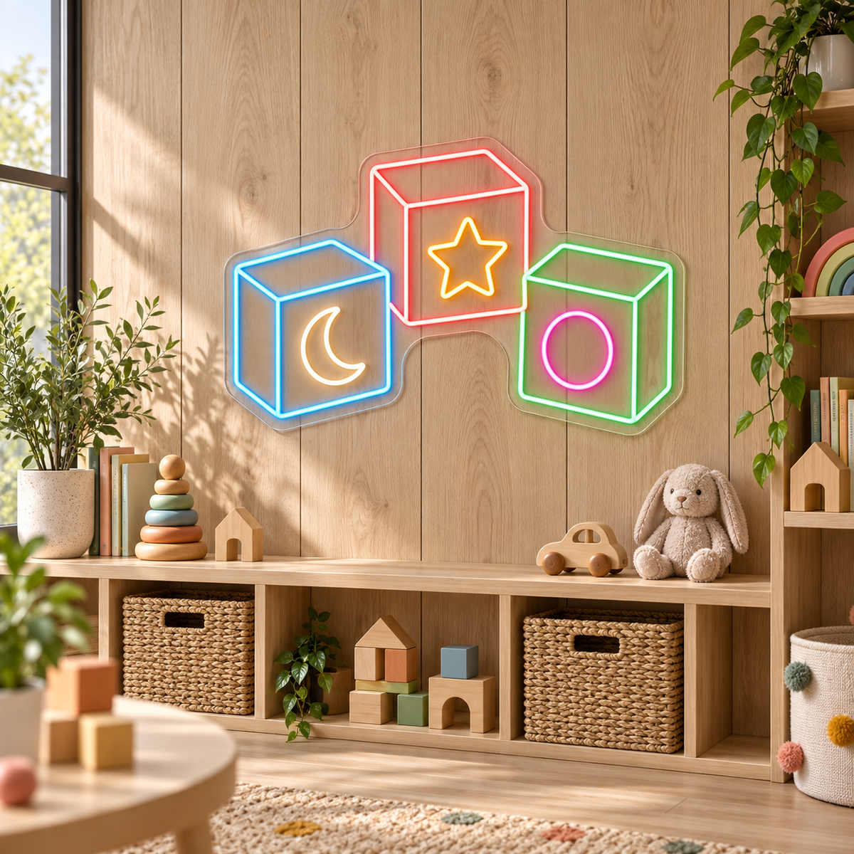 Moon & Star Toy Blocks LED Neon Sign for Kids' Party Venues - interior setting