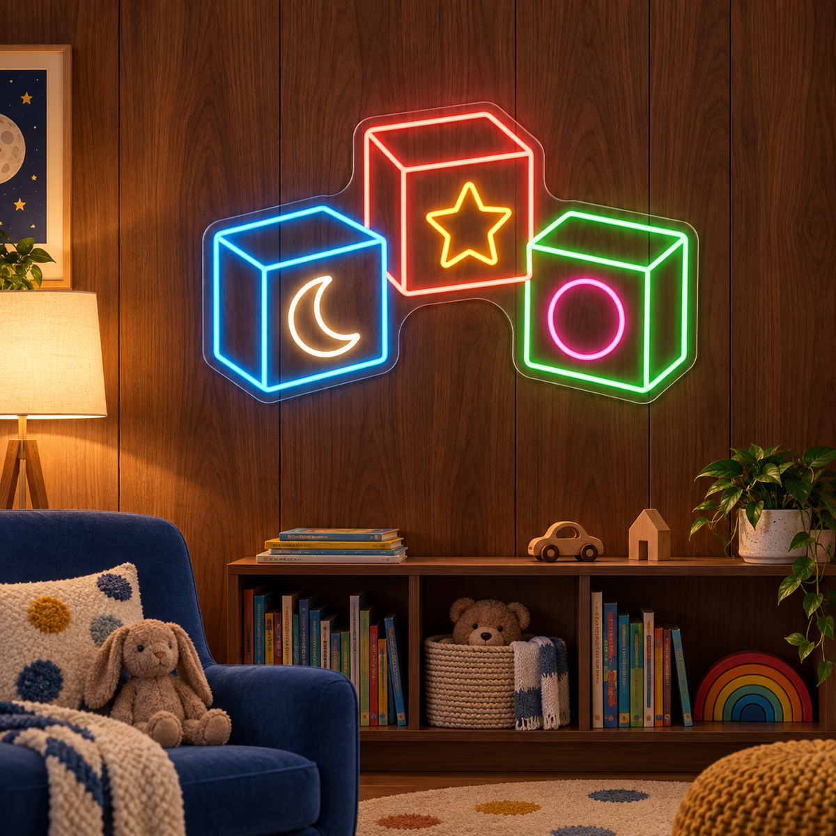 Moon & Star Toy Blocks LED Neon Sign for Kids' Party Venues - interior setting