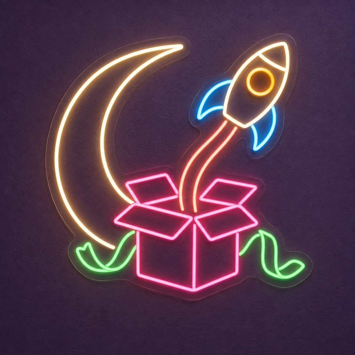 Rocket Gift Surprise LED Neon Sign for Kids' Party Venues - design reference