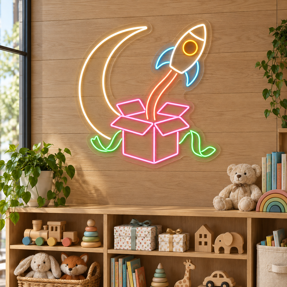 Rocket Gift Surprise LED Neon Sign for Kids' Party Venues - interior setting