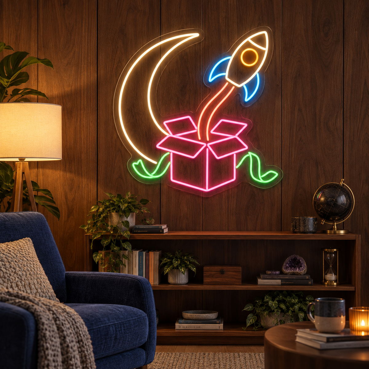 Rocket Gift Surprise LED Neon Sign for Kids' Party Venues - interior setting