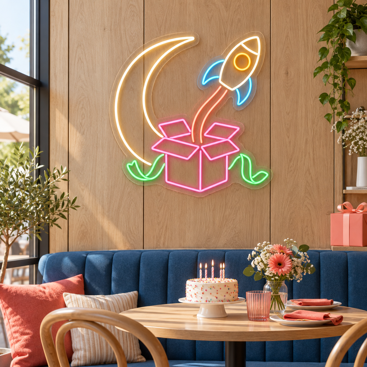 Rocket Gift Surprise LED Neon Sign for Kids' Party Venues - interior setting
