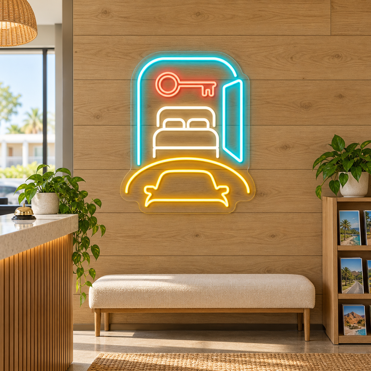 Motel Room & Key LED Neon Sign for Motels - interior setting