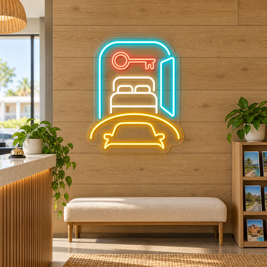 Motel Room & Key LED Neon Sign for Motels - interior setting