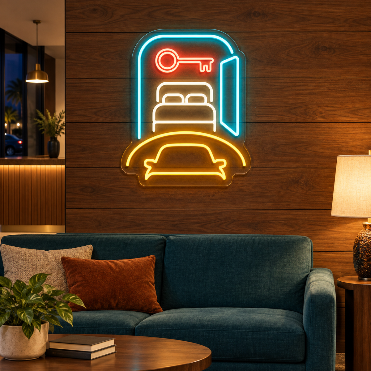 Motel Room & Key LED Neon Sign for Motels - interior setting