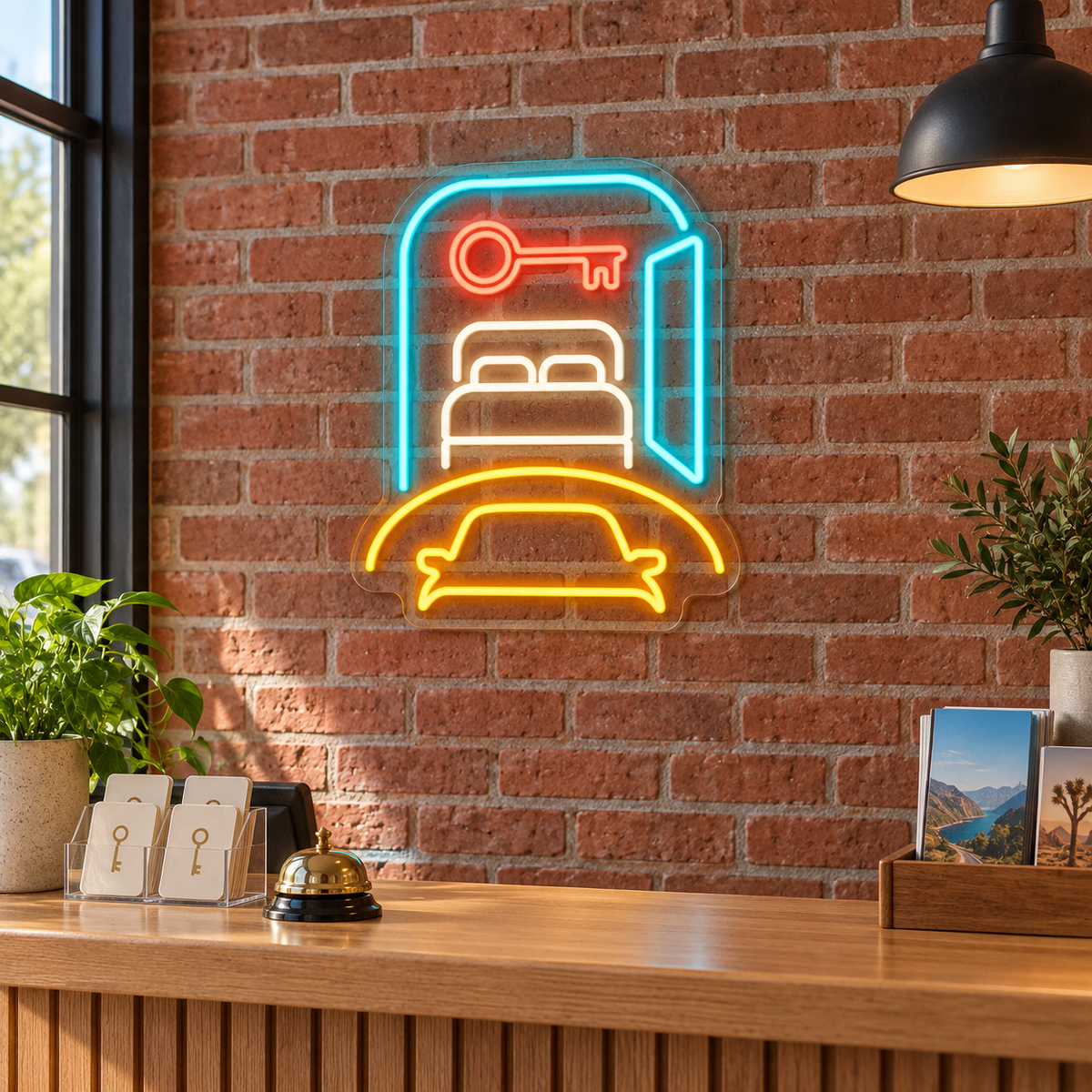 Motel Room & Key LED Neon Sign for Motels - interior setting