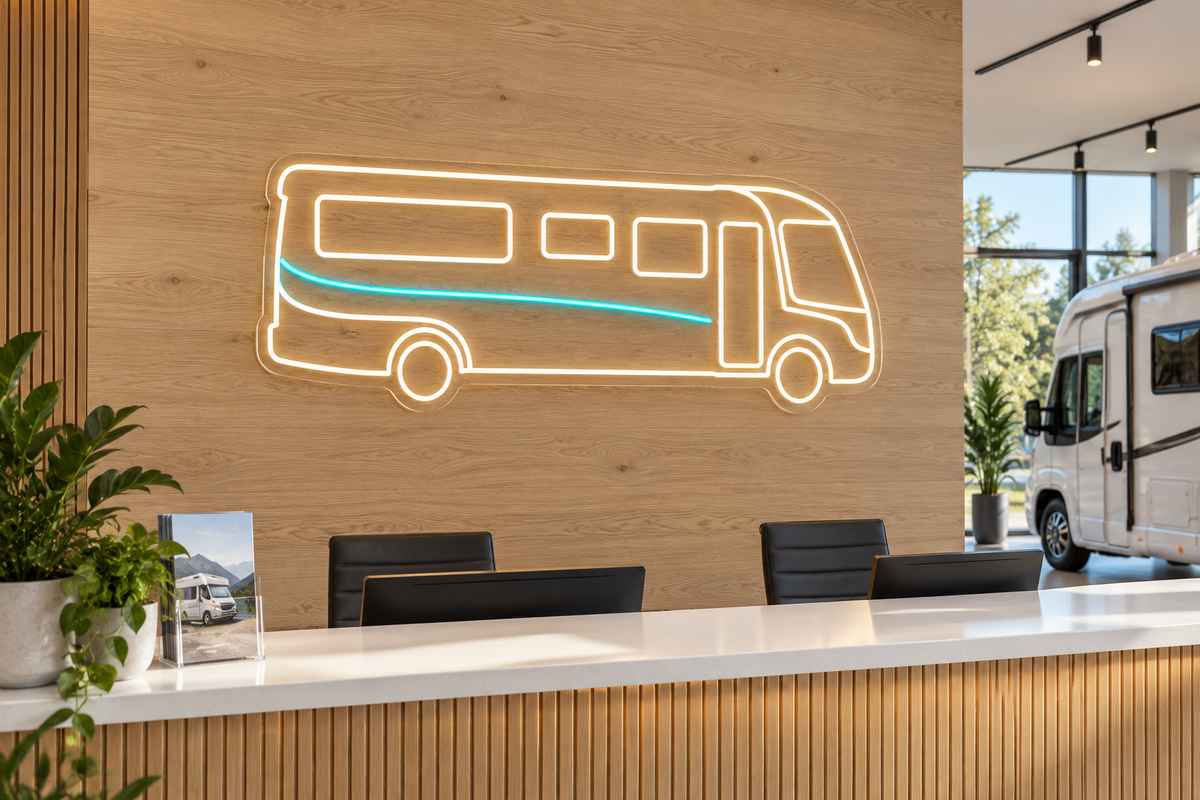 Motorhome LED Neon Sign for RV Showrooms - interior setting