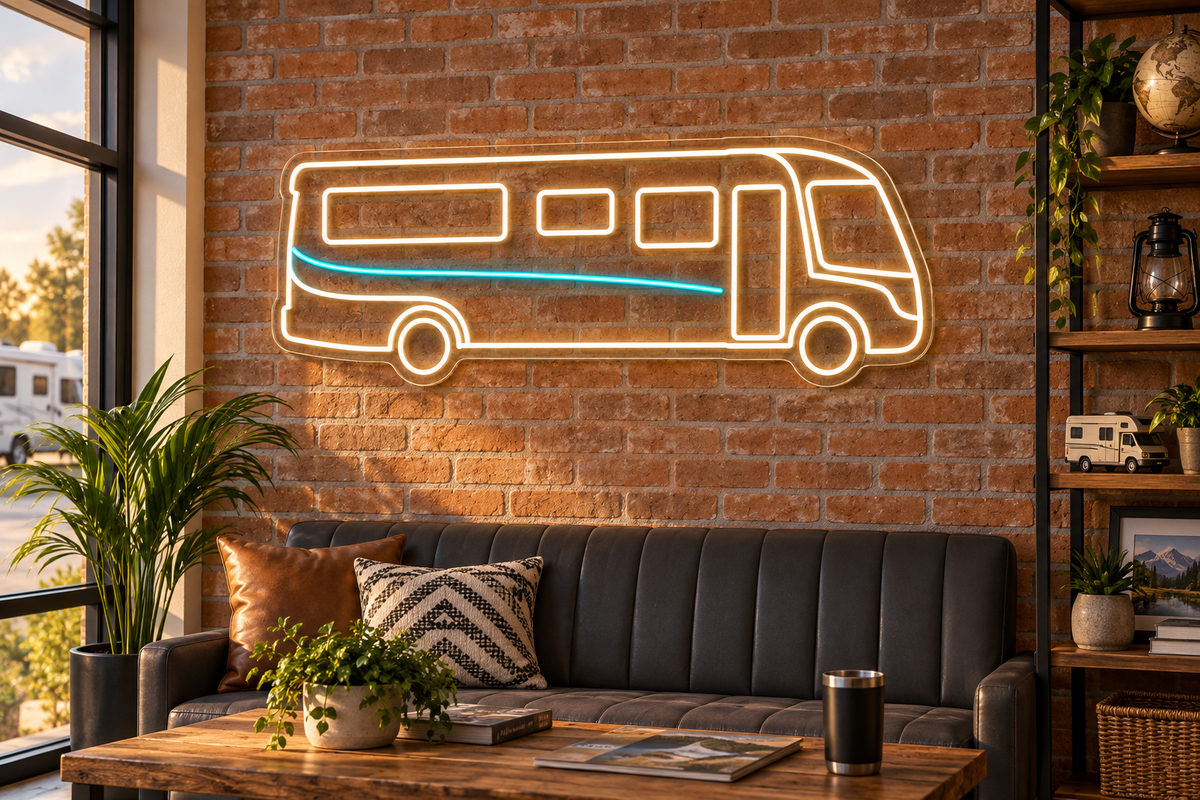 Motorhome LED Neon Sign for RV Showrooms - interior setting
