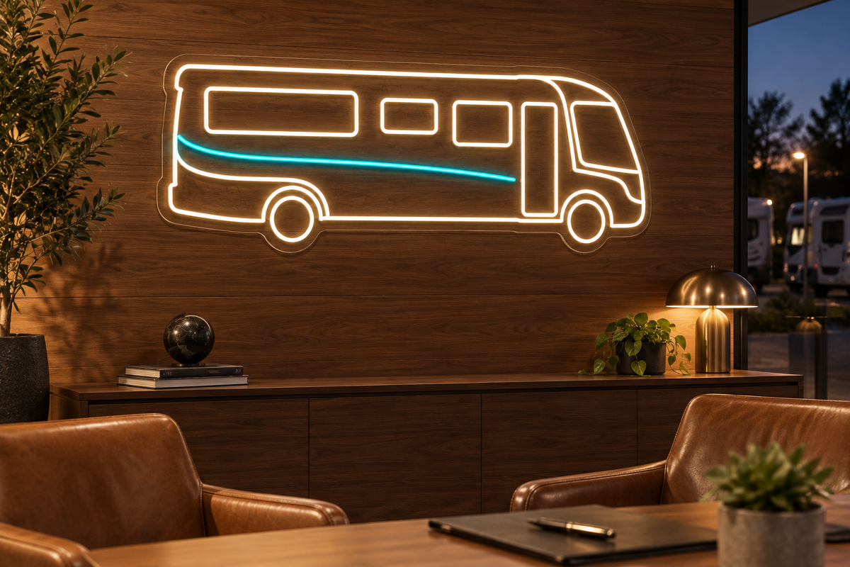 Motorhome LED Neon Sign for RV Showrooms - interior setting