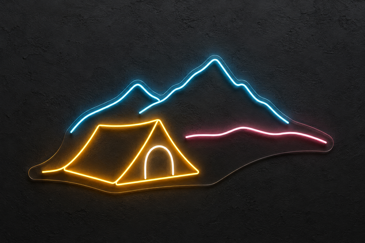 Mountain Tent LED Neon Sign for Camping Spaces - design reference