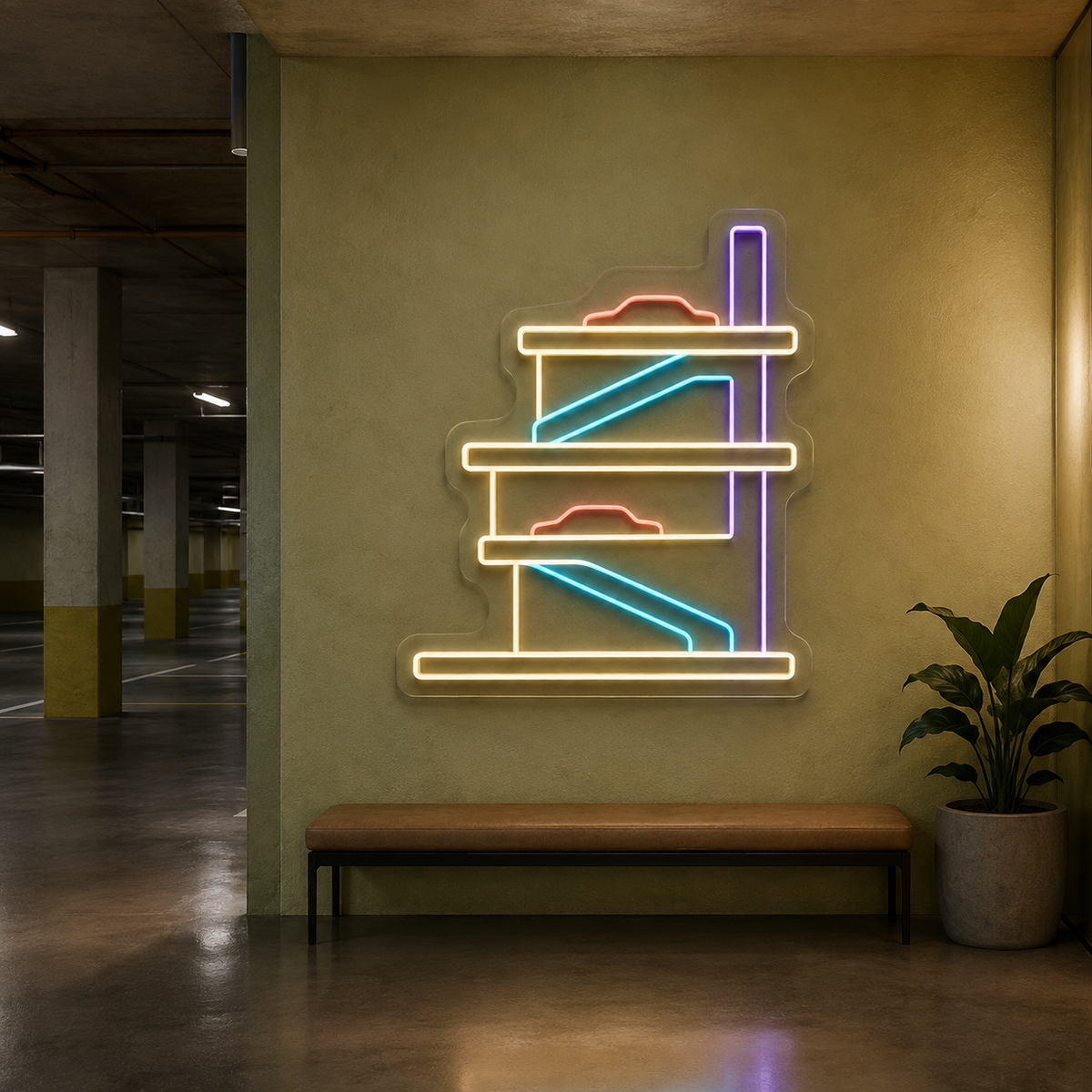 Parking Garage Levels LED Neon Sign for Parking Garages - interior setting